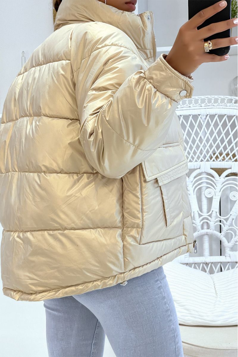 Mid-length golden down jacket with reflective effect, super trendy, light and comfortable - 3
