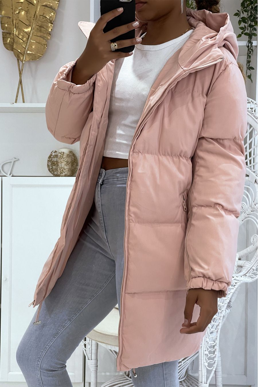 Matroze driekwart donsjack met zakken en warme en trendy dikke capuchon - 5