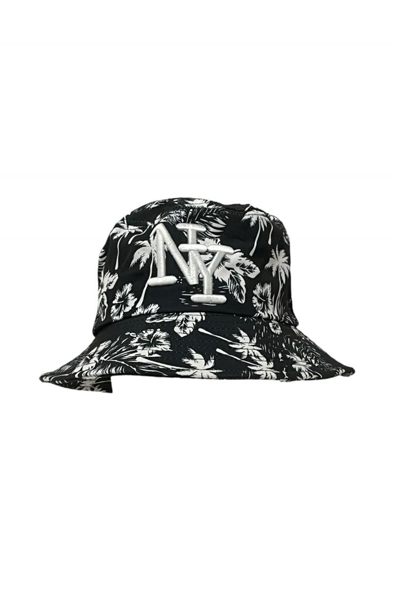 Pretty black and white tropical print hat, essential for summer - 1