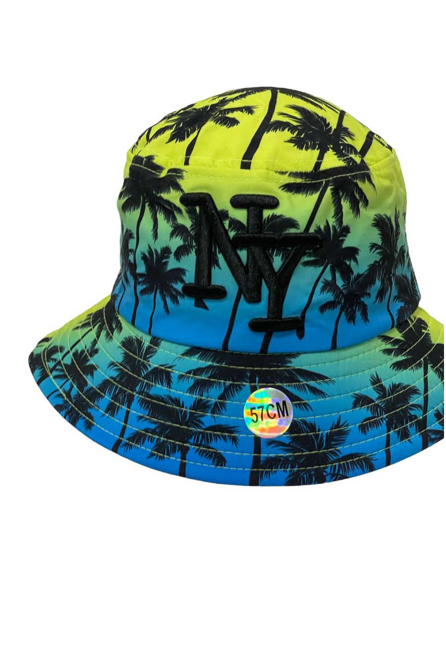 Joli bob bleu à imprimé tropical bleu et ciel jaune ensoleillé indispensable de l'été - 2