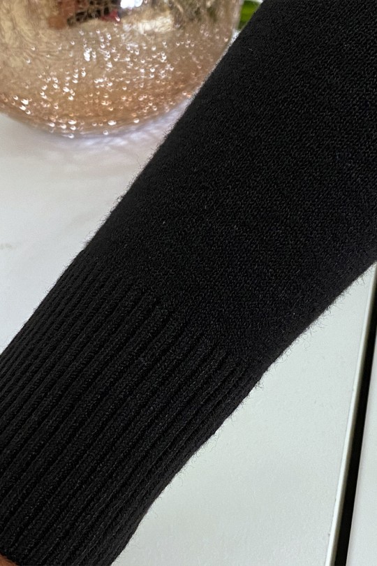 Zwarte sweater met ronde hals van zeer rekbaar en zeer zacht breisel - 4