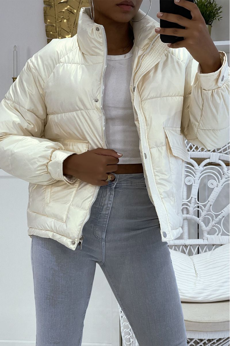 Mid-length white down jacket with reflective effect, super trendy, light and comfortable - 6