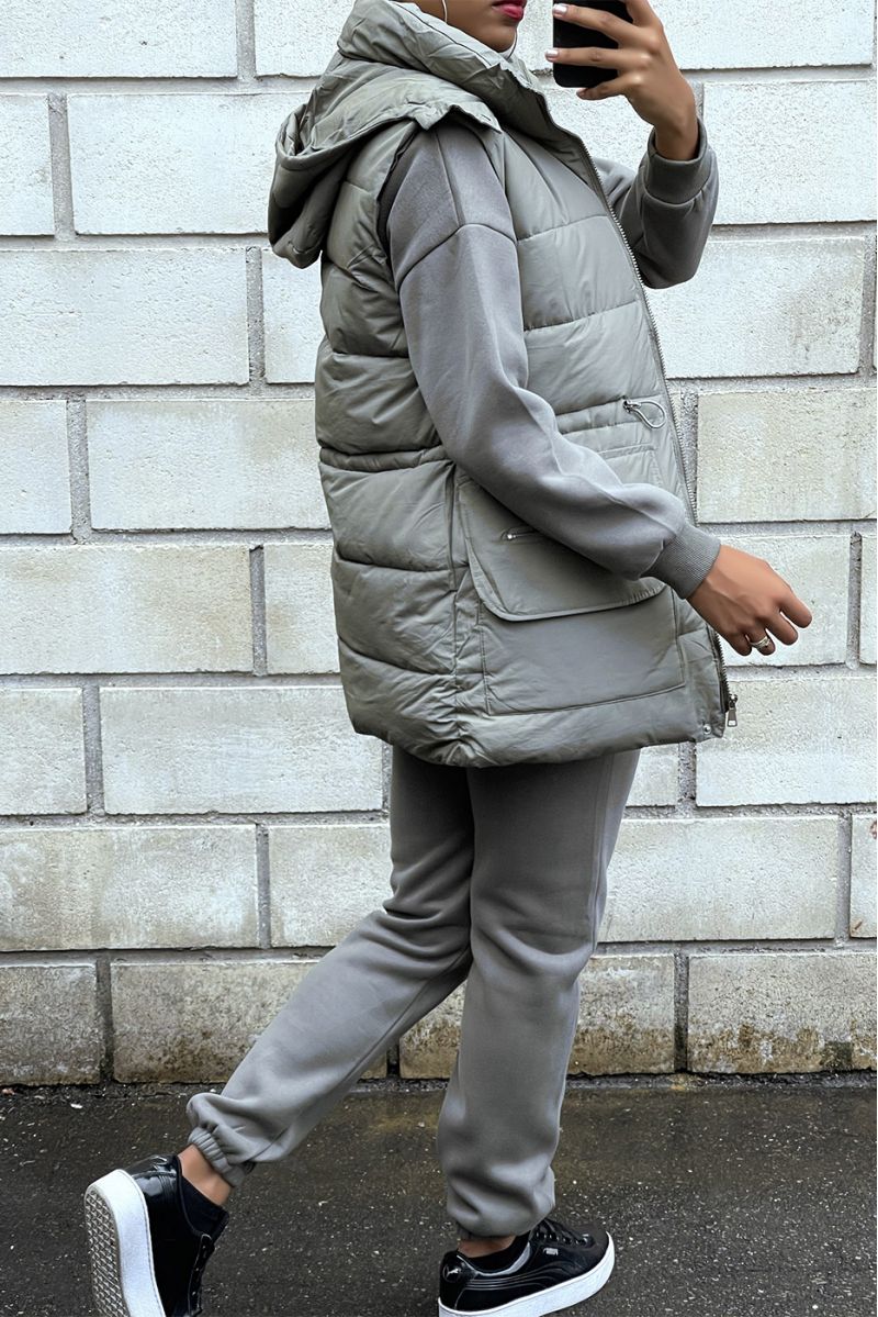 3-piece super thick down jacket, sweatshirt and joggers set in khaki - 2