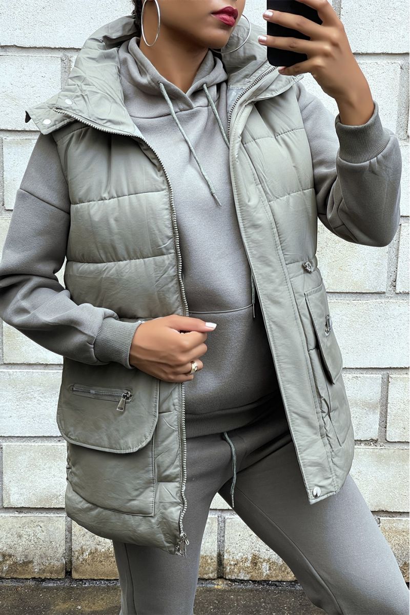3-piece super thick down jacket, sweatshirt and joggers set in khaki - 3