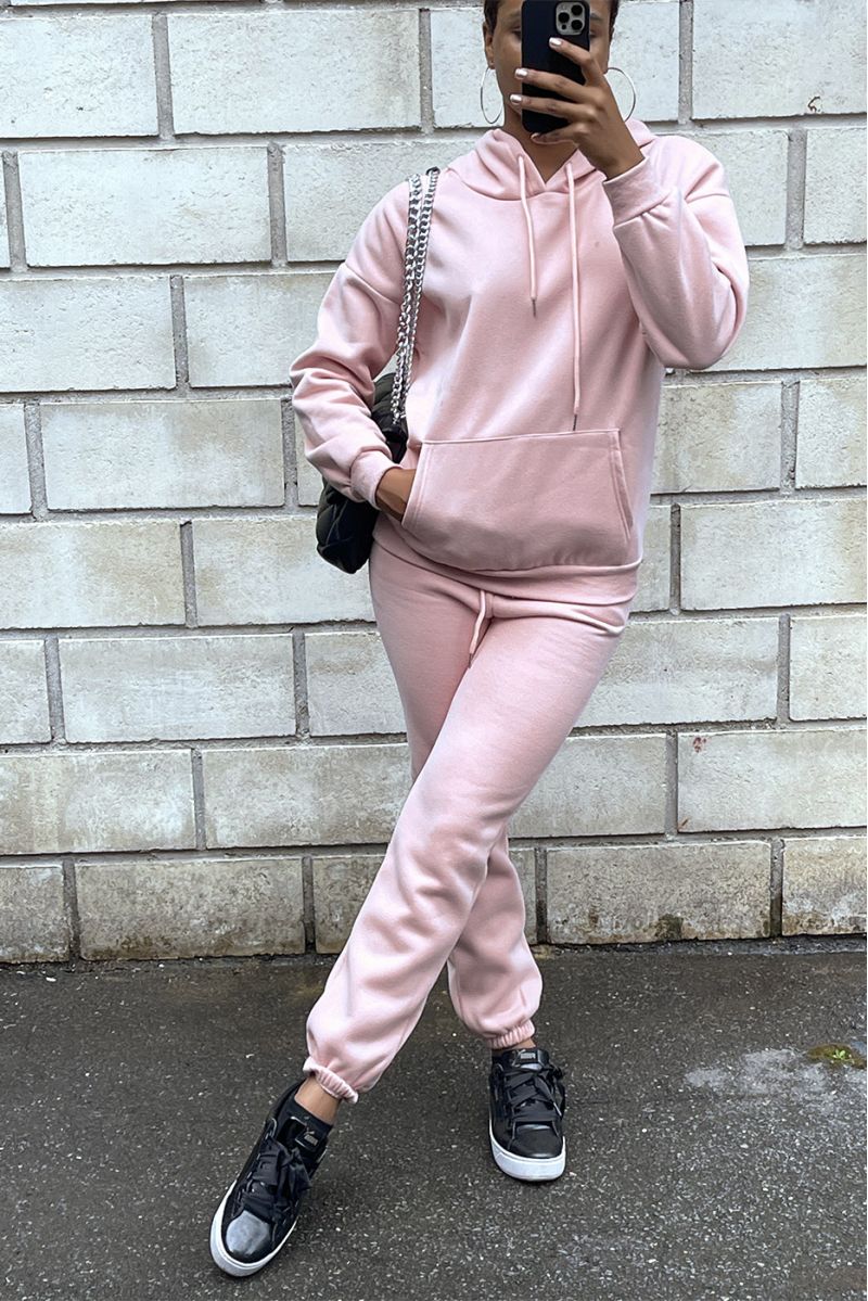 3 piece super thick down jacket sweatshirt and joggers set in pink - 1