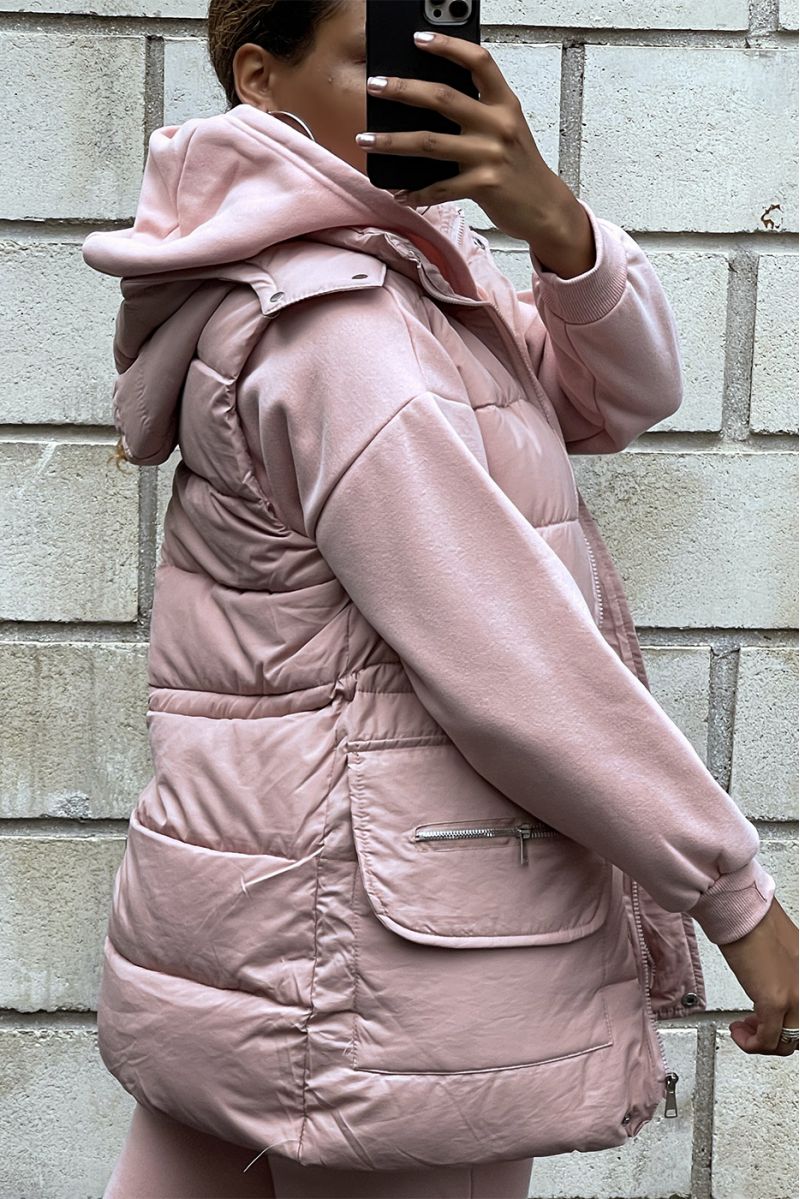 3 piece super thick down jacket sweatshirt and joggers set in pink - 4