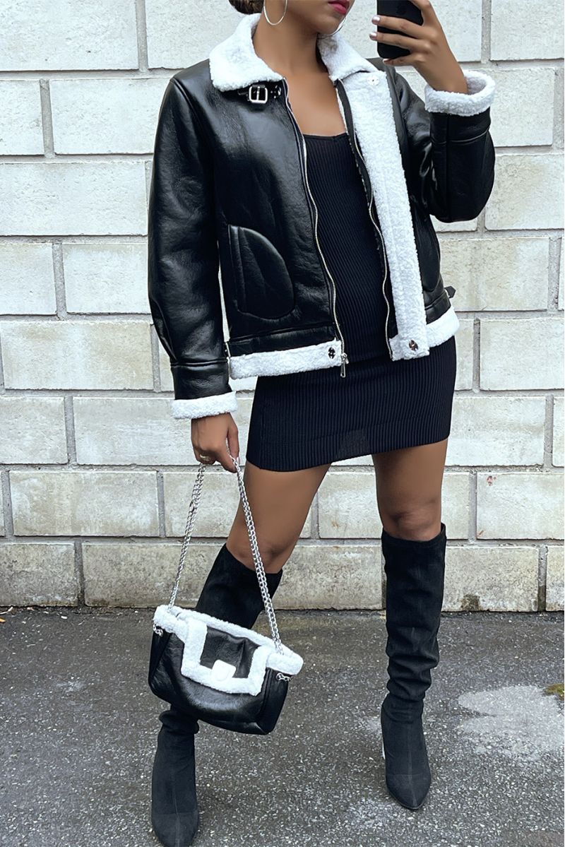 Very trendy black coat with toupee - 1