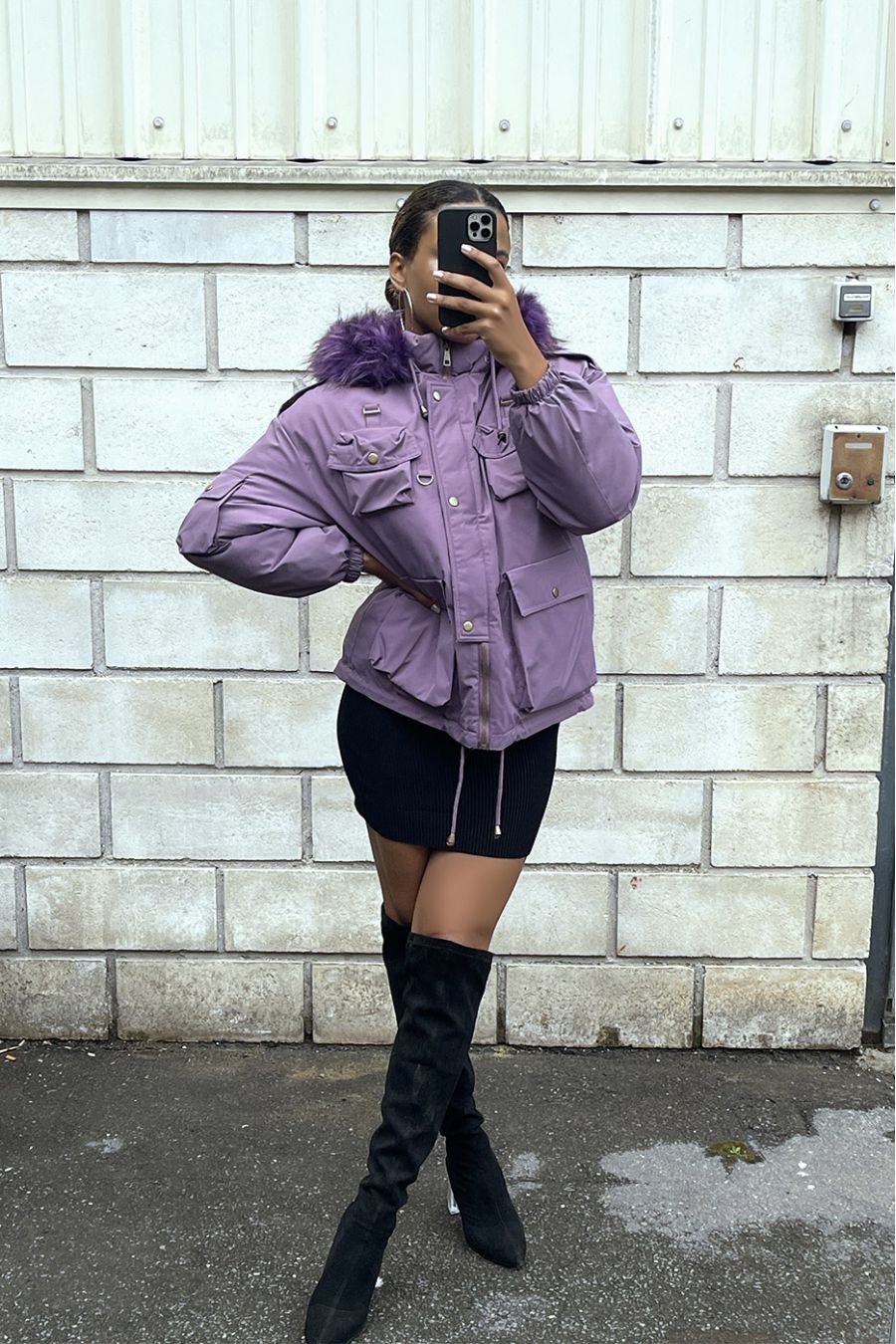 Purple coat with several pockets and hood - 6