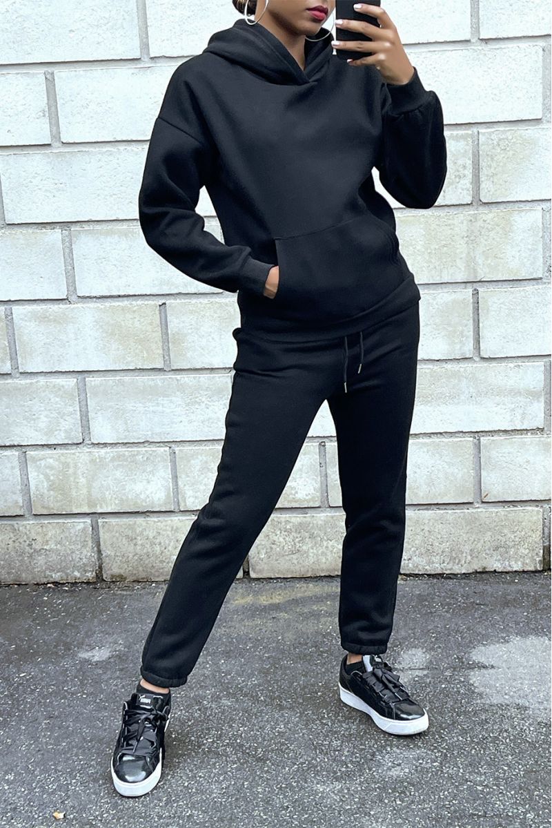 3 piece super thick down jacket sweatshirt and joggers set in black - 6