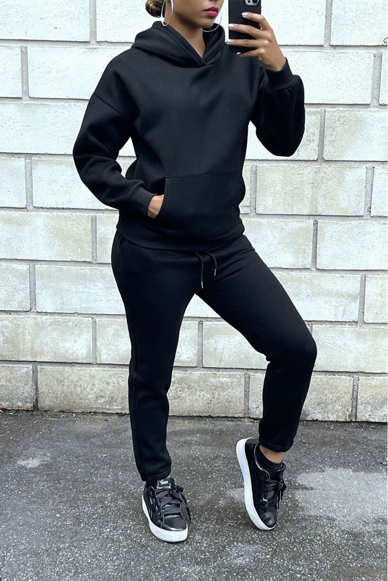 3 piece super thick down jacket sweatshirt and joggers set in black - 7