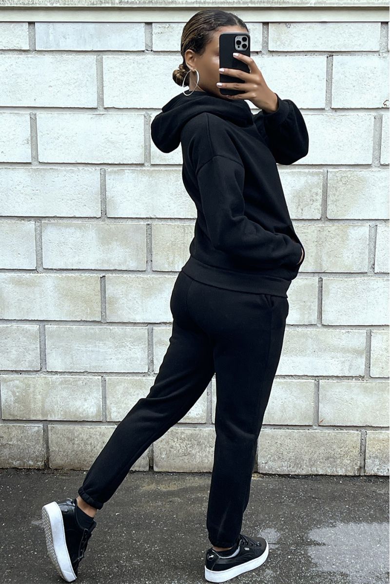3 piece super thick down jacket sweatshirt and joggers set in black - 8