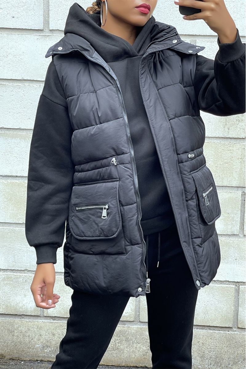 3 piece super thick down jacket sweatshirt and joggers set in black - 3