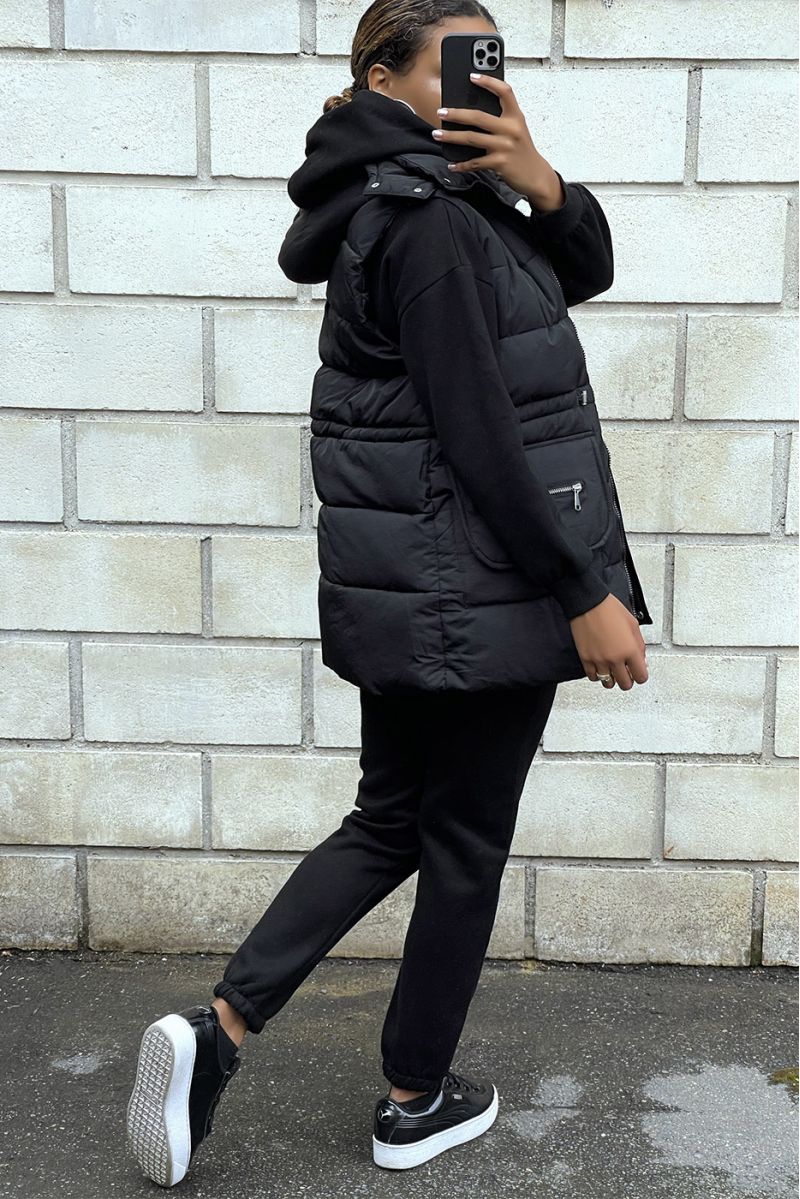3 piece super thick down jacket sweatshirt and joggers set in black - 2