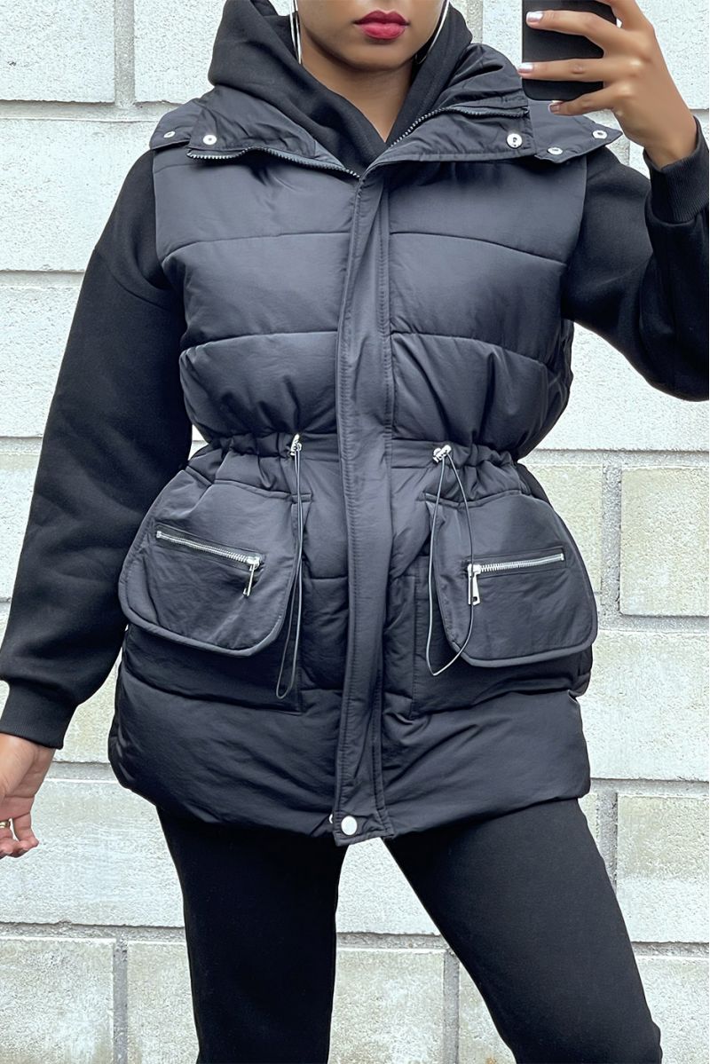 3 piece super thick down jacket sweatshirt and joggers set in black - 5