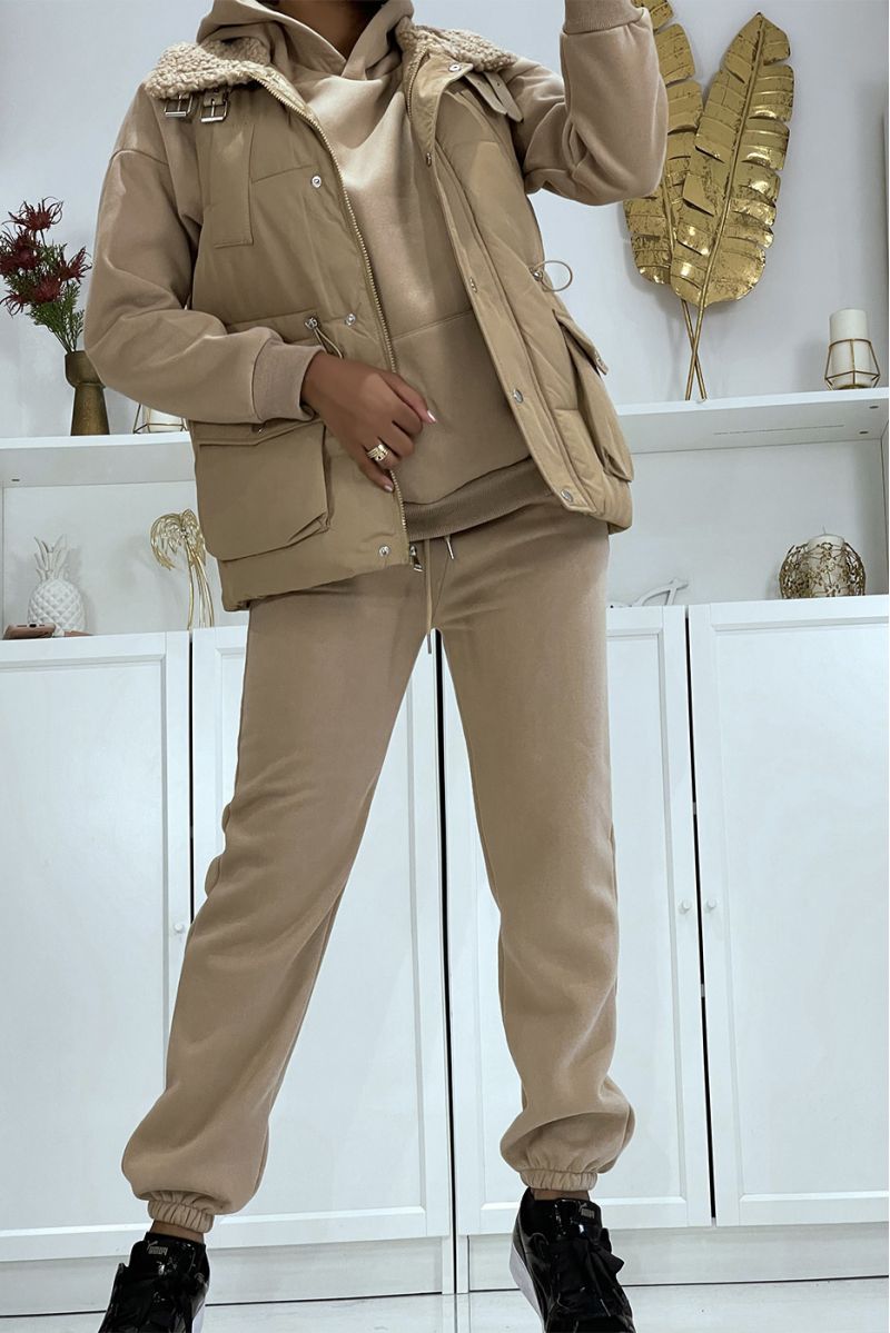3-piece set of very thick sleeveless down jacket and sweatpants in taupe - 3
