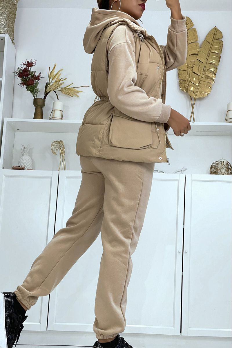 3-piece set of very thick sleeveless down jacket and sweatpants in taupe - 6