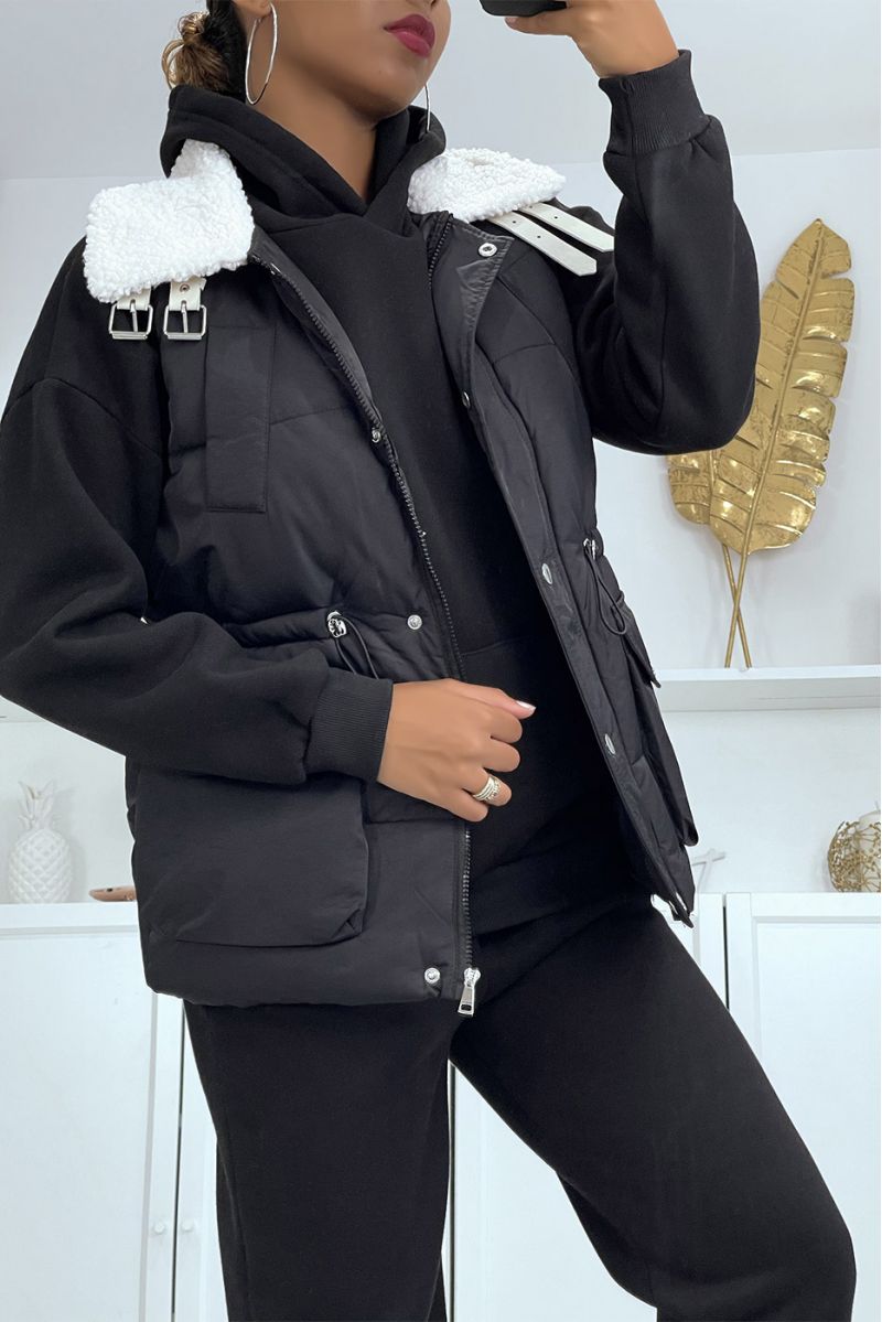 3-delige set jasje mouwloos sweatshirt en zeer dikke jogging in zwart   - 2