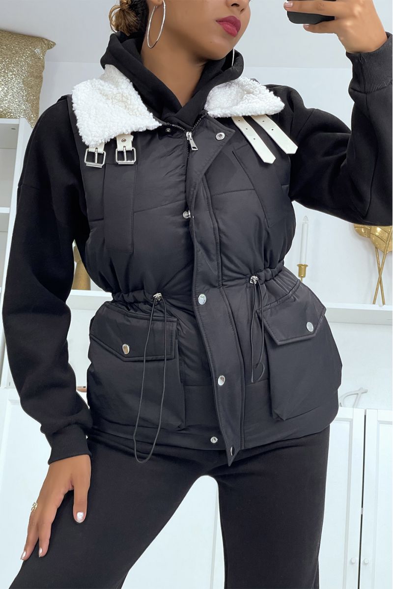 3-piece set jacket sleeveless sweatshirt and very thick jogging in black   - 3