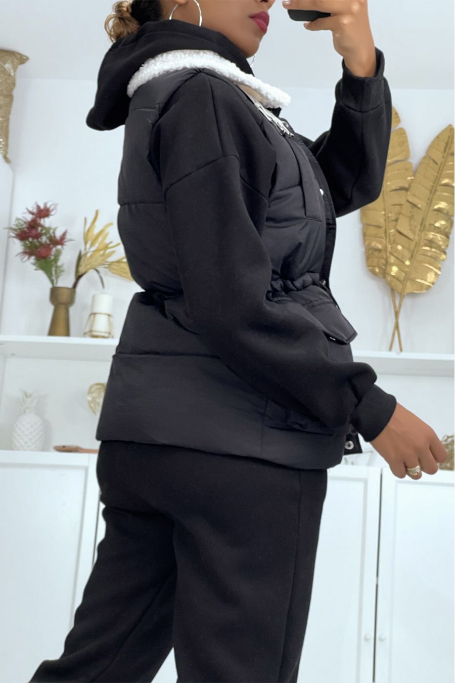 3-delige set jasje mouwloos sweatshirt en zeer dikke jogging in zwart   - 4