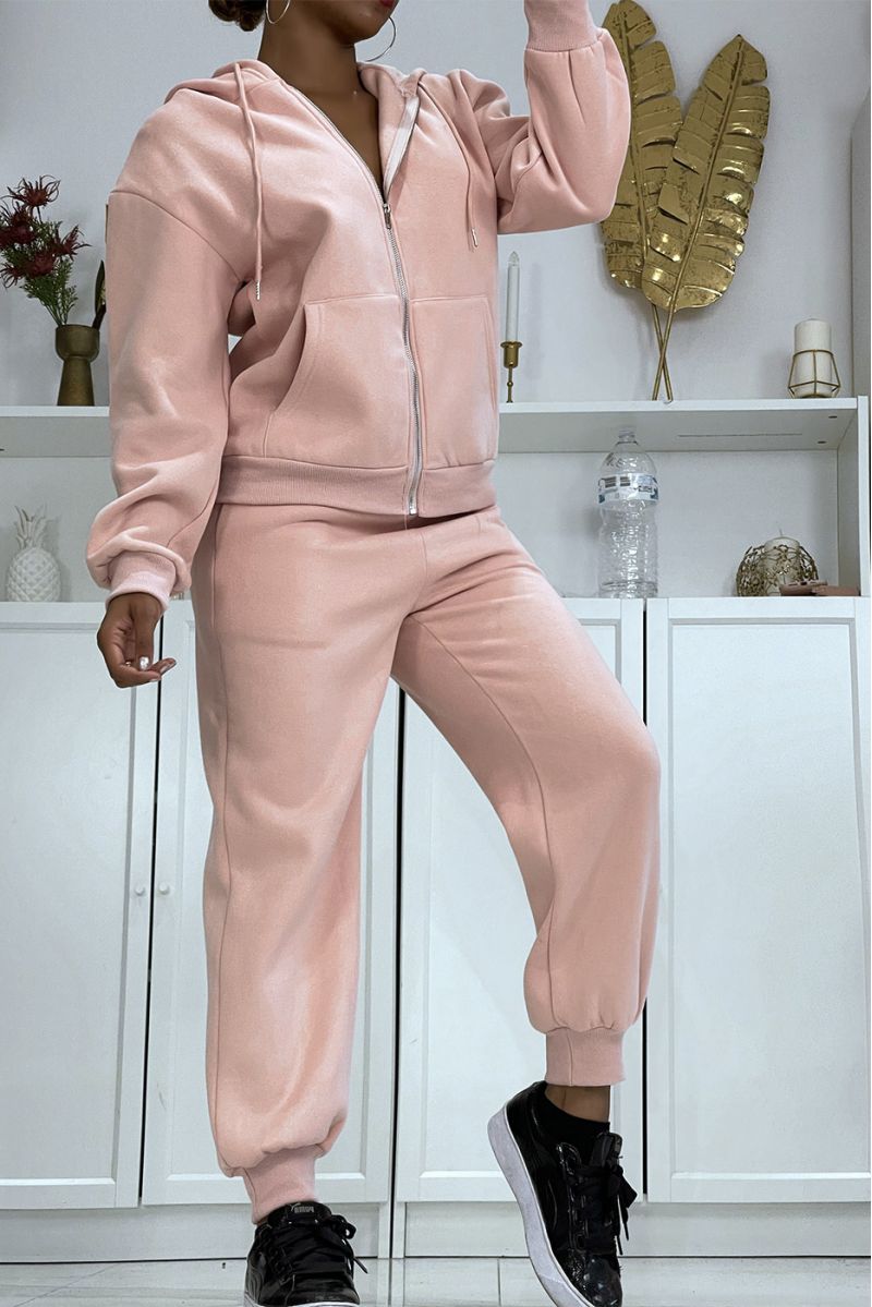 3-piece set of pink sleeveless down jacket with sweatshirt and joggers - 1