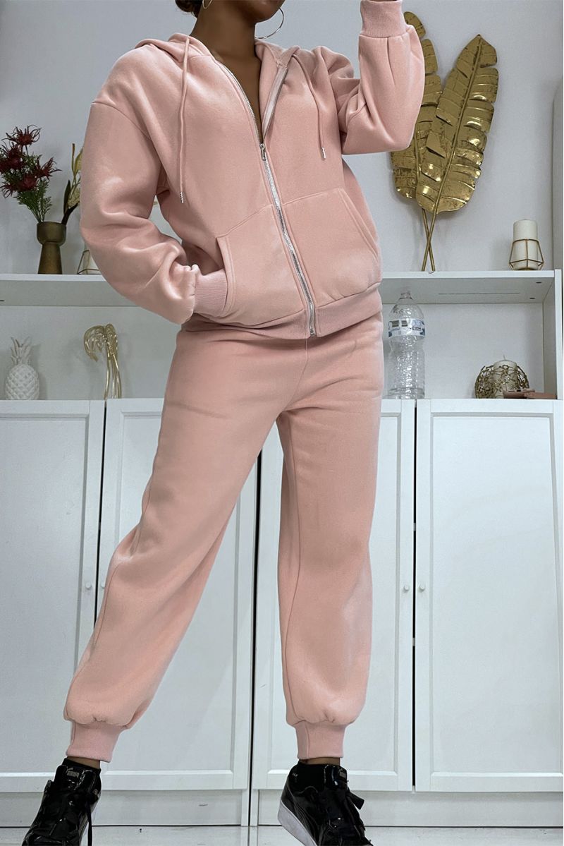 3-piece set of pink sleeveless down jacket with sweatshirt and joggers - 2