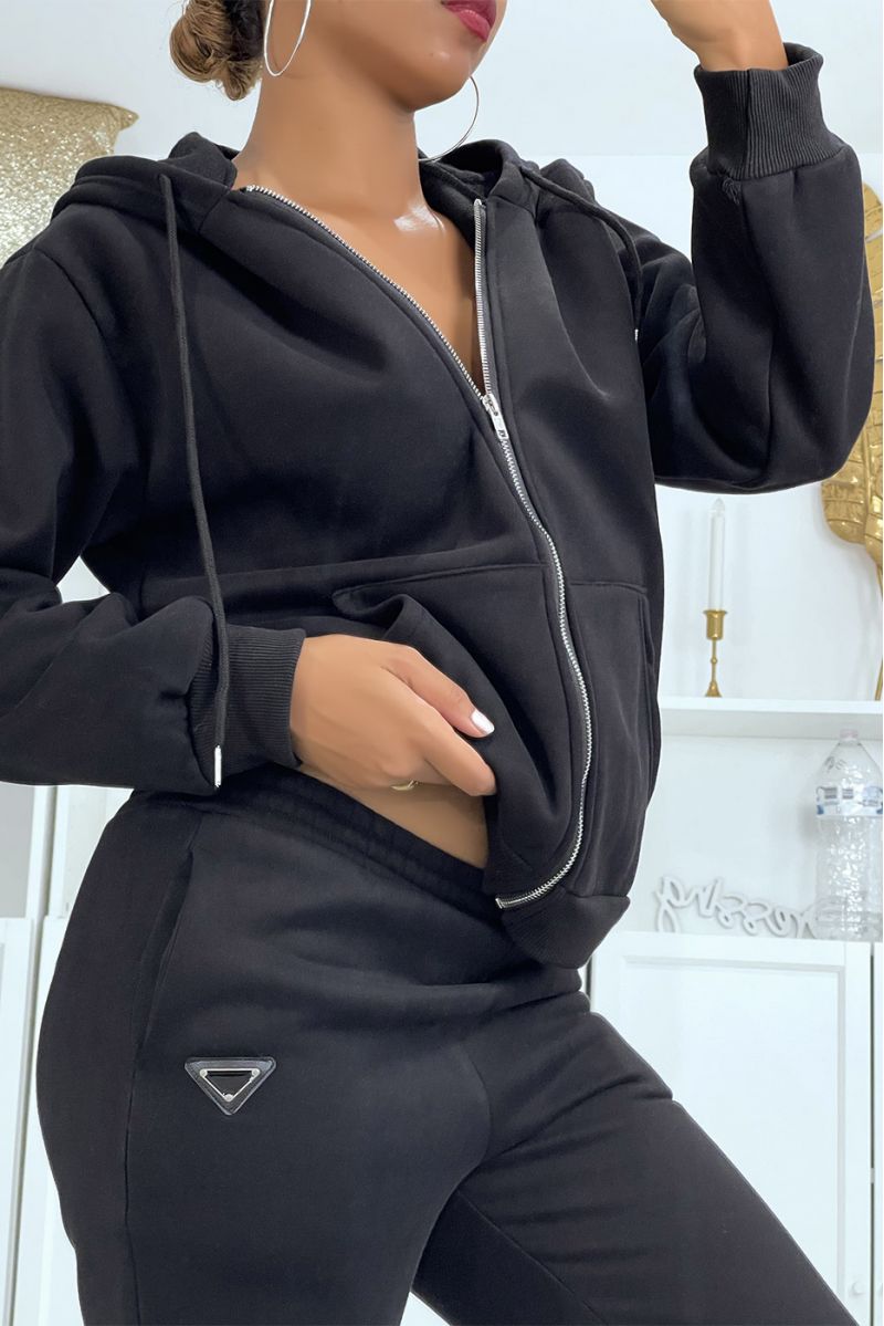 3-piece set of black sleeveless down jacket with sweatshirt and joggers - 5
