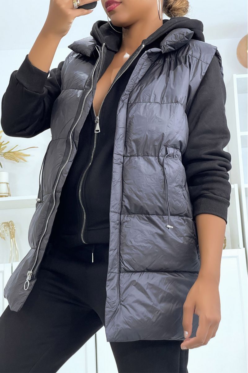 3-piece black sleeveless padded jacket set with sweatshirt and joggers - 4