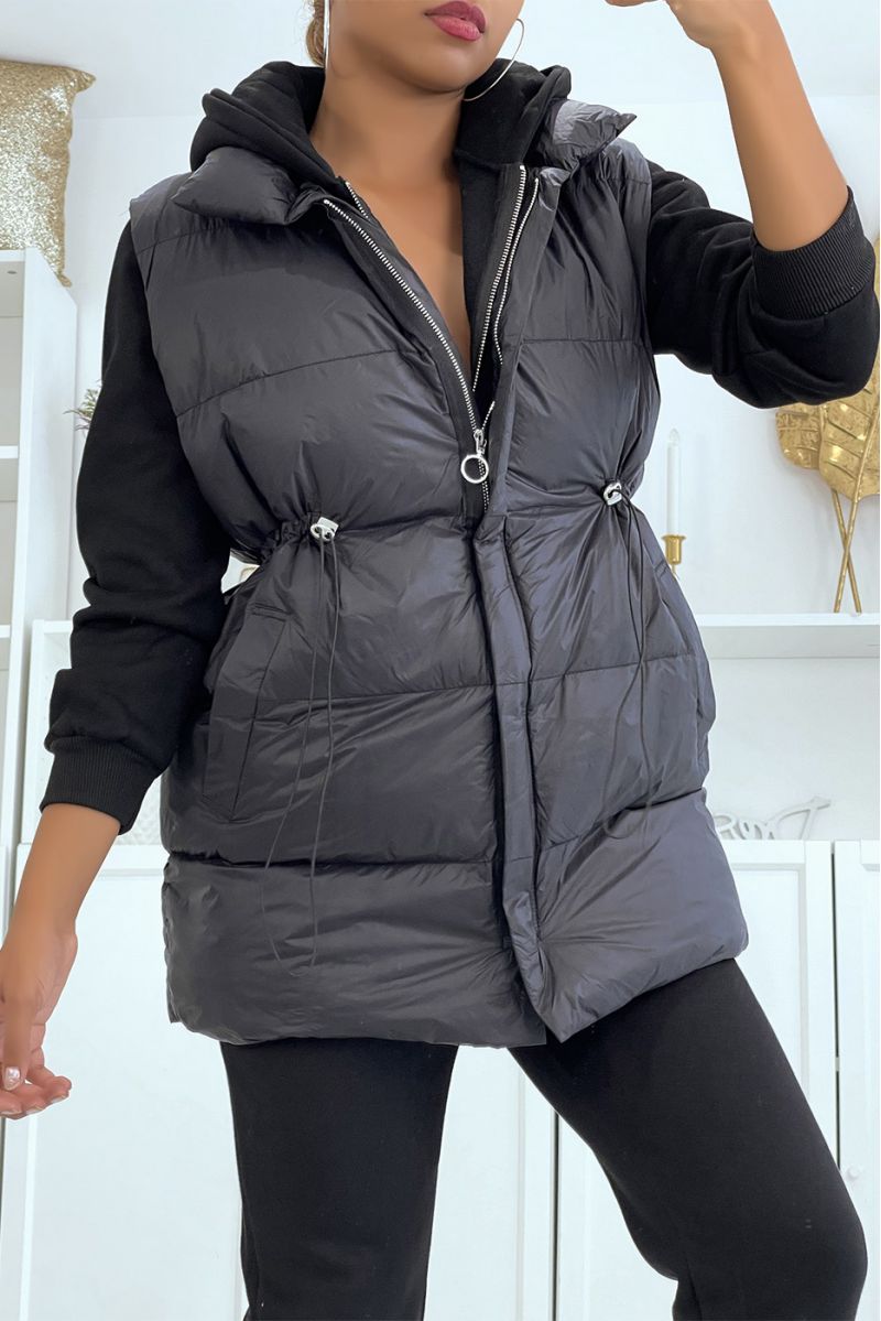 3-piece black sleeveless padded jacket set with sweatshirt and joggers - 5