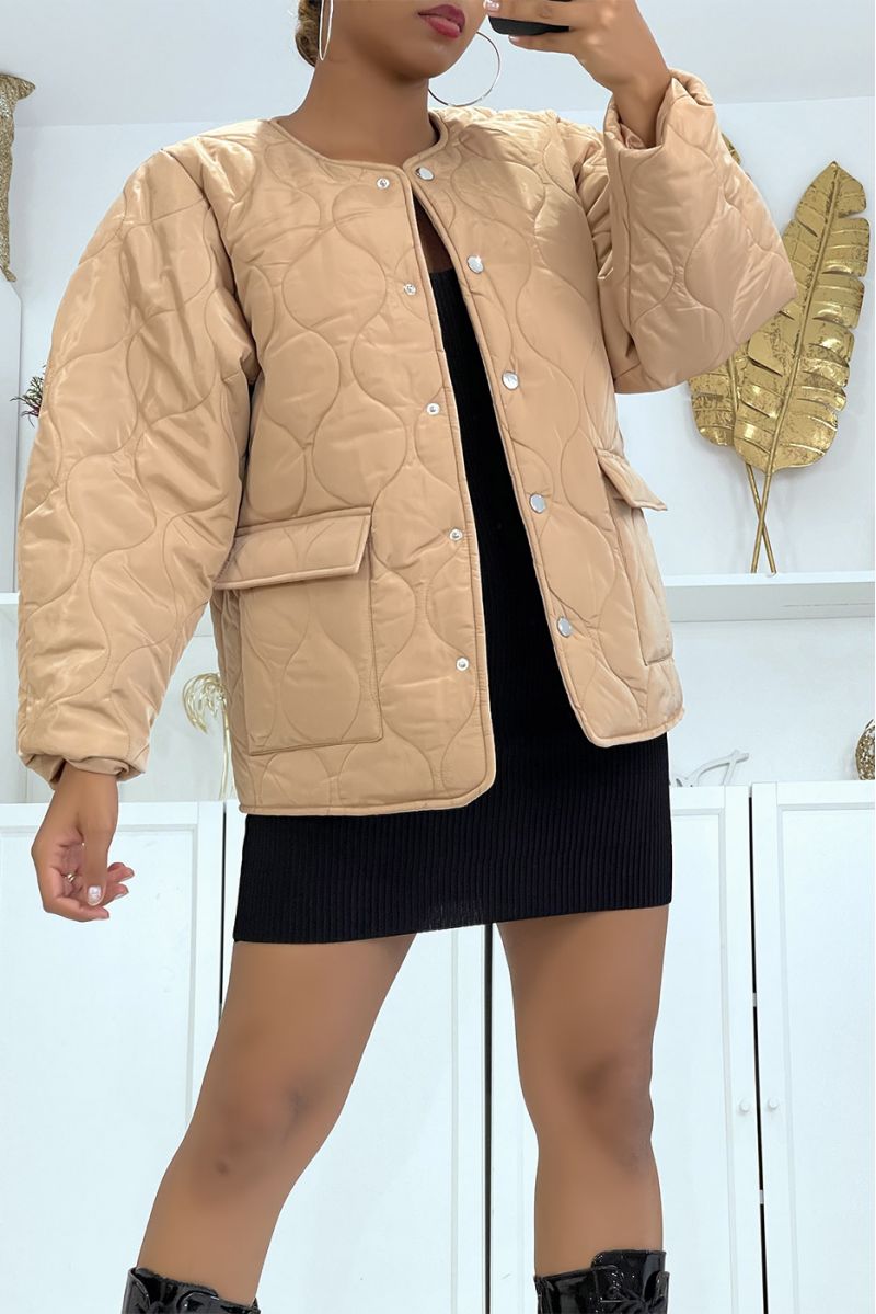 Camel quilted coat with bag and belt - 4