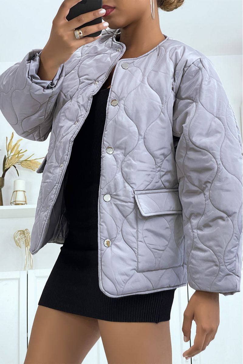 Gray quilted coat with bag and belt - 5