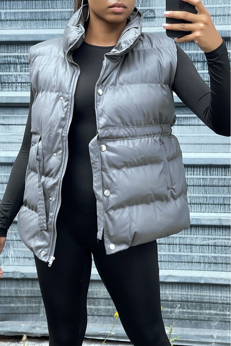 Anthracite imitation sleeveless padded jacket adjustable at the waist - 3