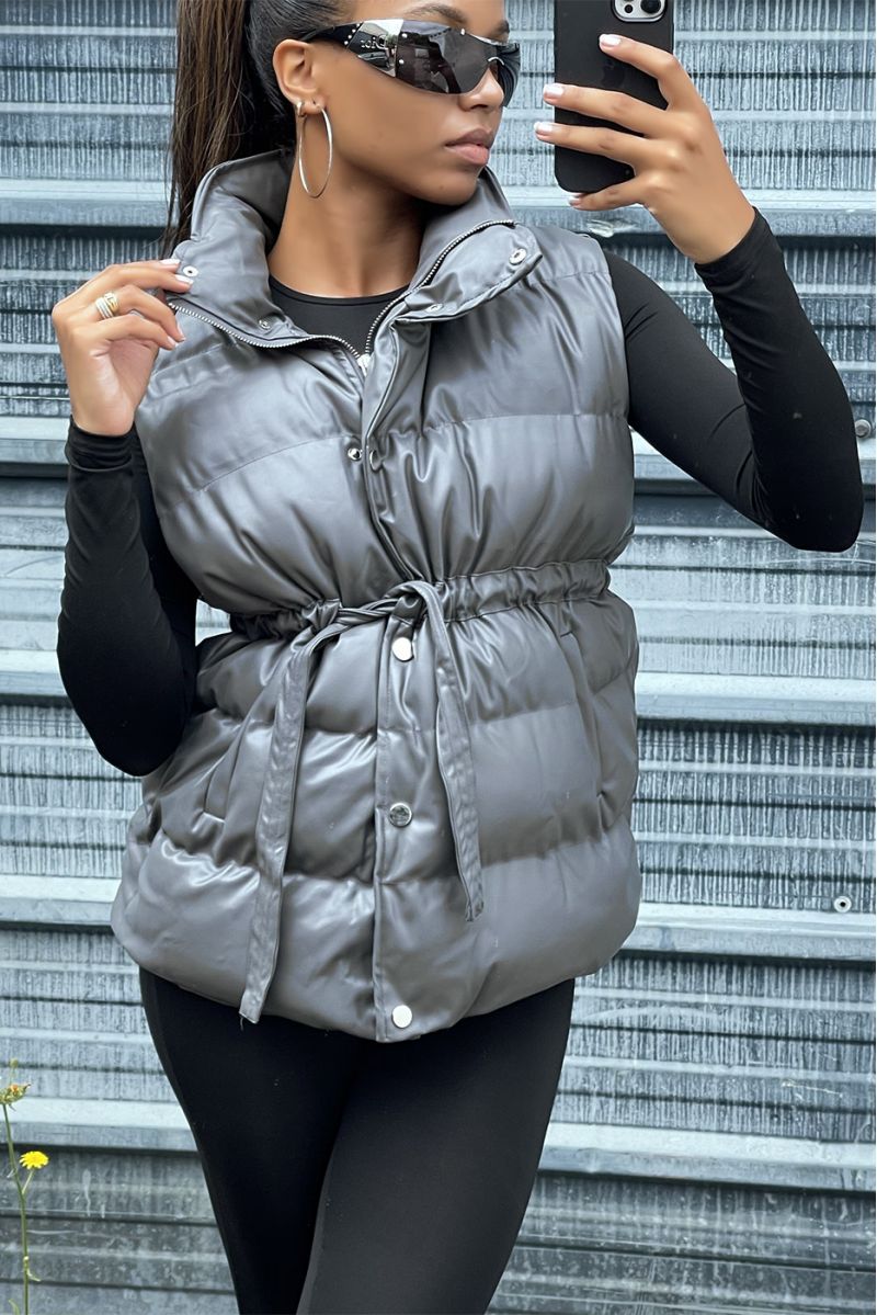 Anthracite imitation sleeveless padded jacket adjustable at the waist - 6