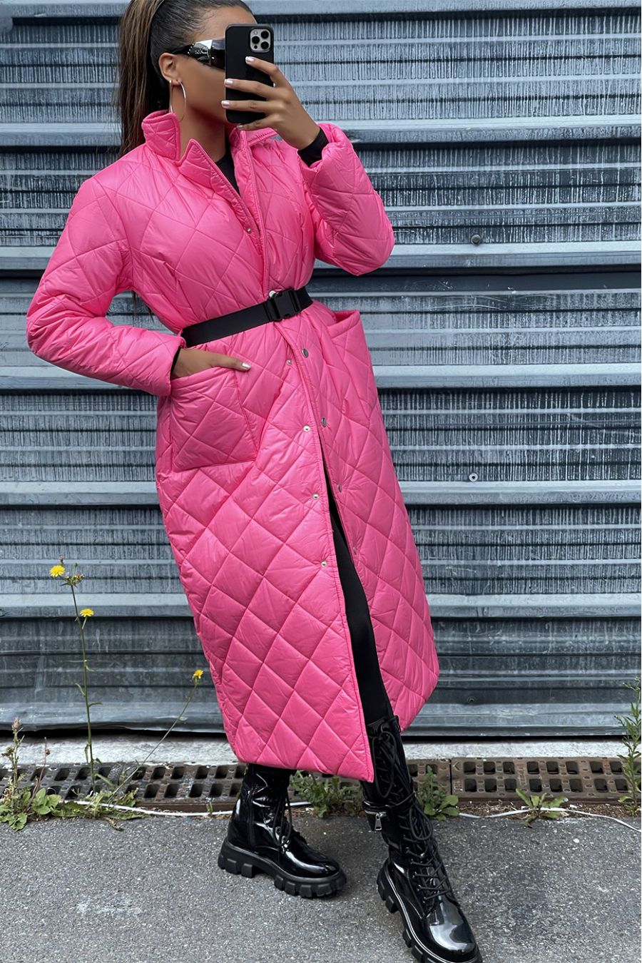 Lang gewatteerd donsjack in fuchsia - 1