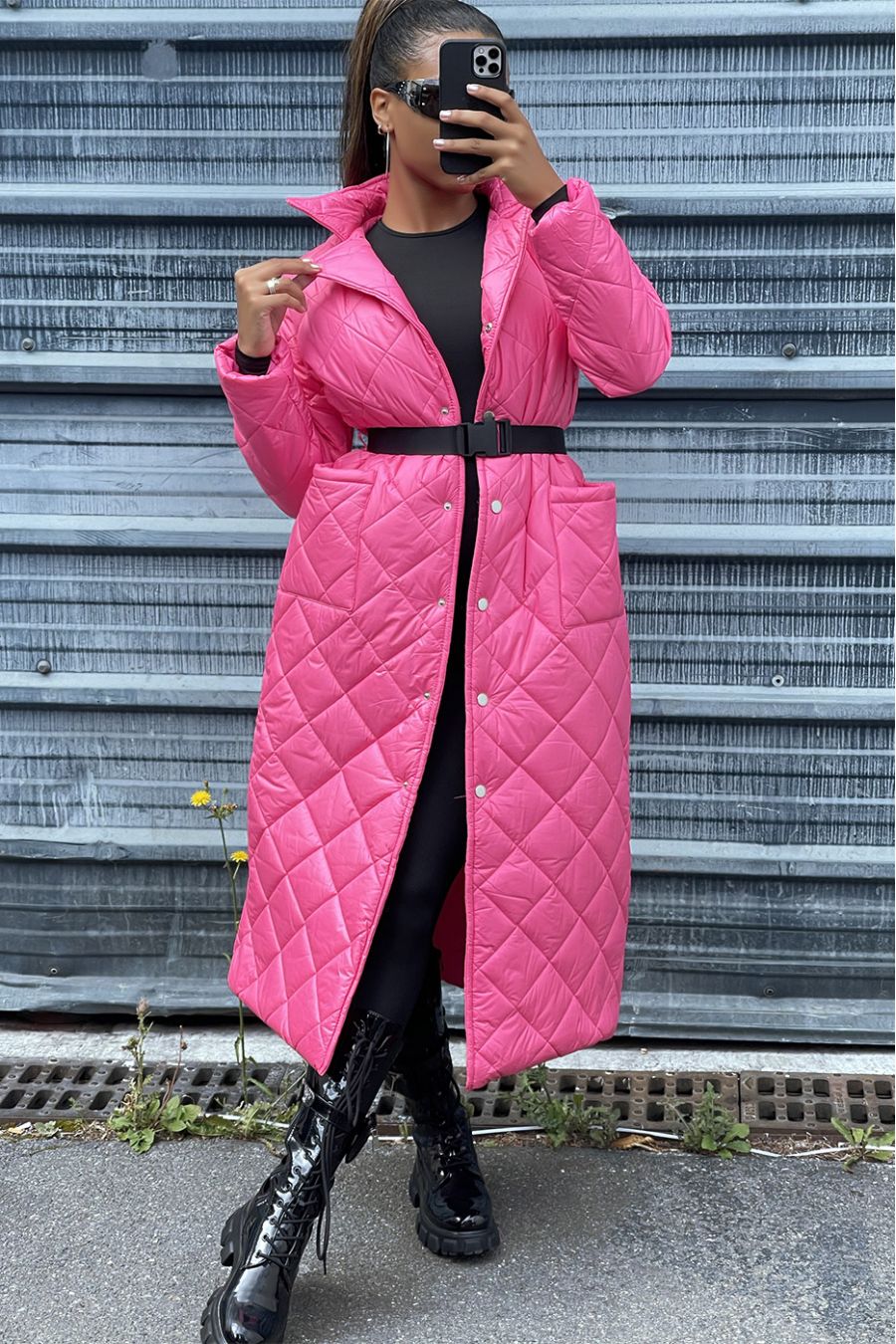 Lang gewatteerd donsjack in fuchsia - 2