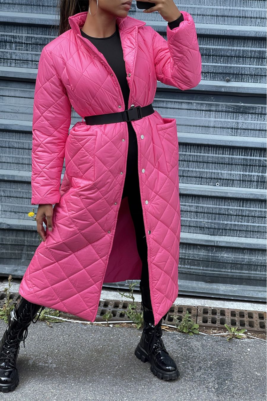 Lang gewatteerd donsjack in fuchsia - 3