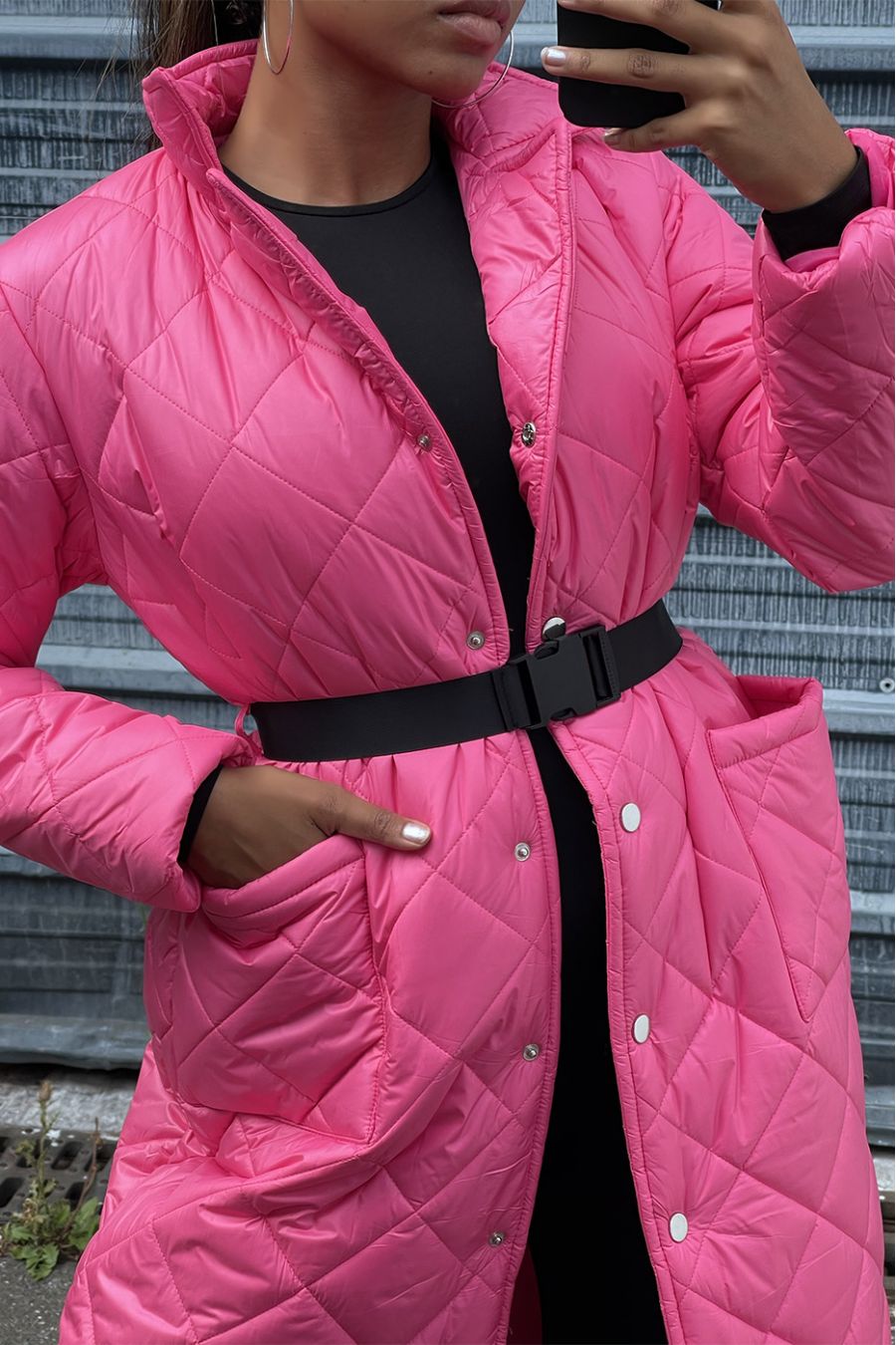 Longue doudoune matelassé en fuchsia - 4