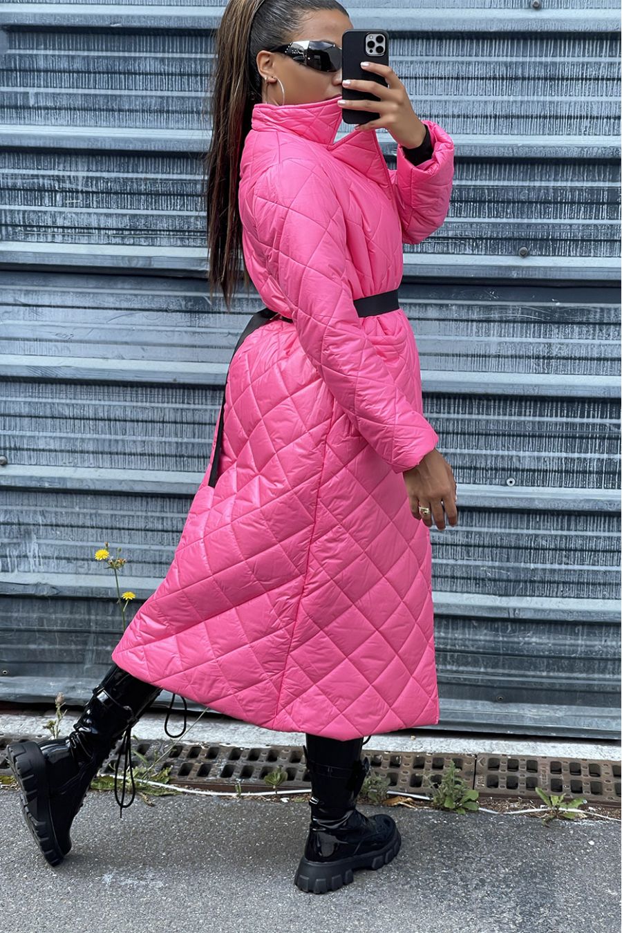 Longue doudoune matelassé en fuchsia - 5