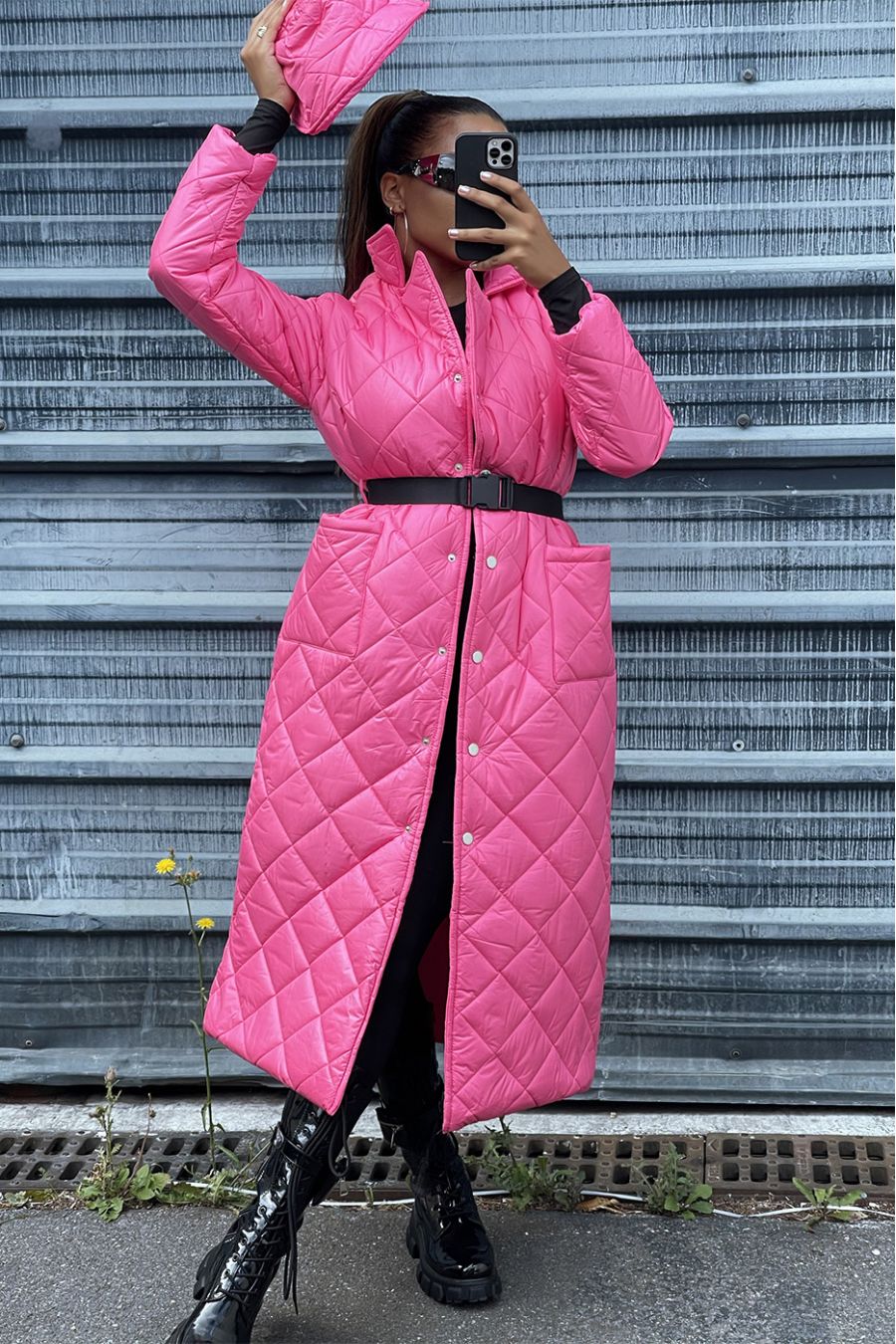 Lang gewatteerd donsjack in fuchsia - 6