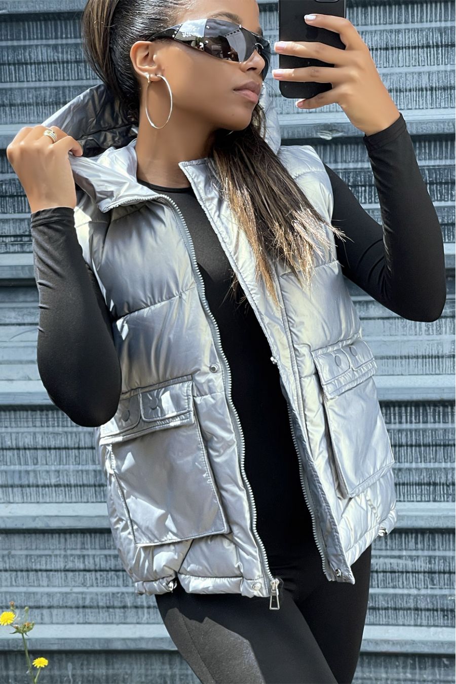 DoRZoune sans manches argenté effet rétro  - 2