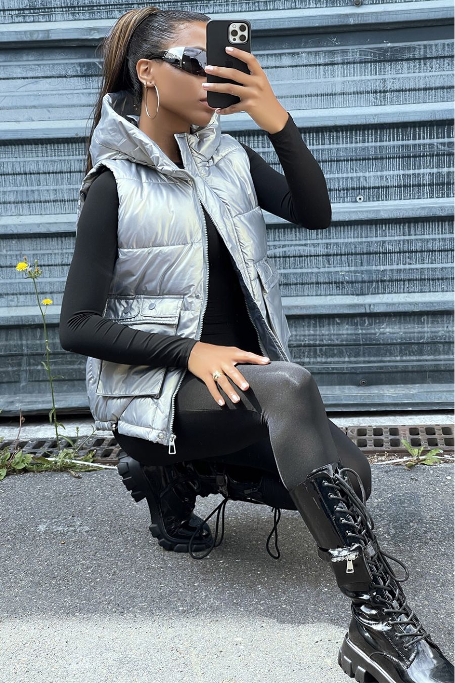 Retro effect silver sleeveless down jacket - 6