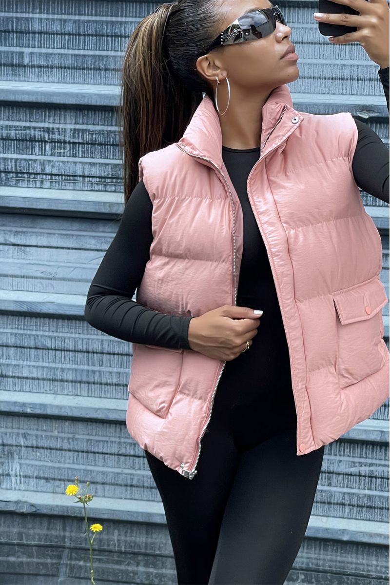 Roze mouwloos pufferjack - 2