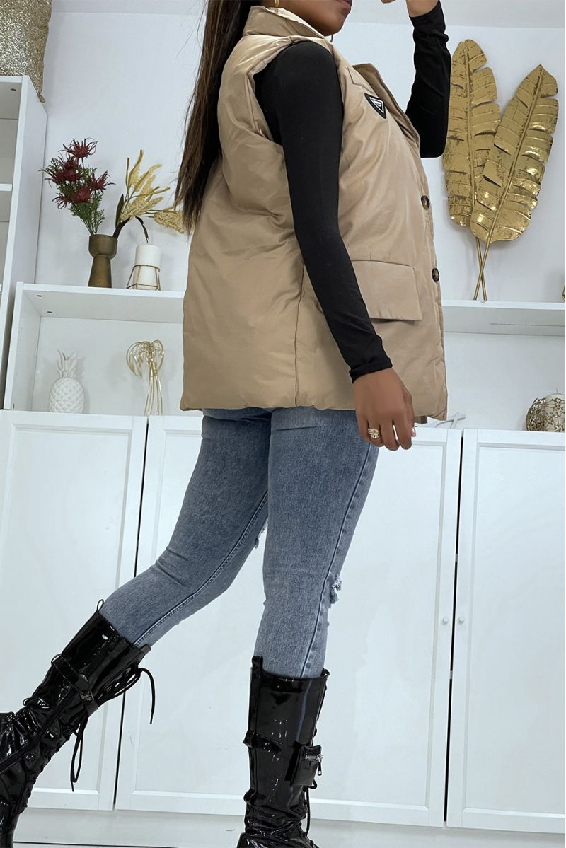 Doudoune blazer camel sans manches  - 3
