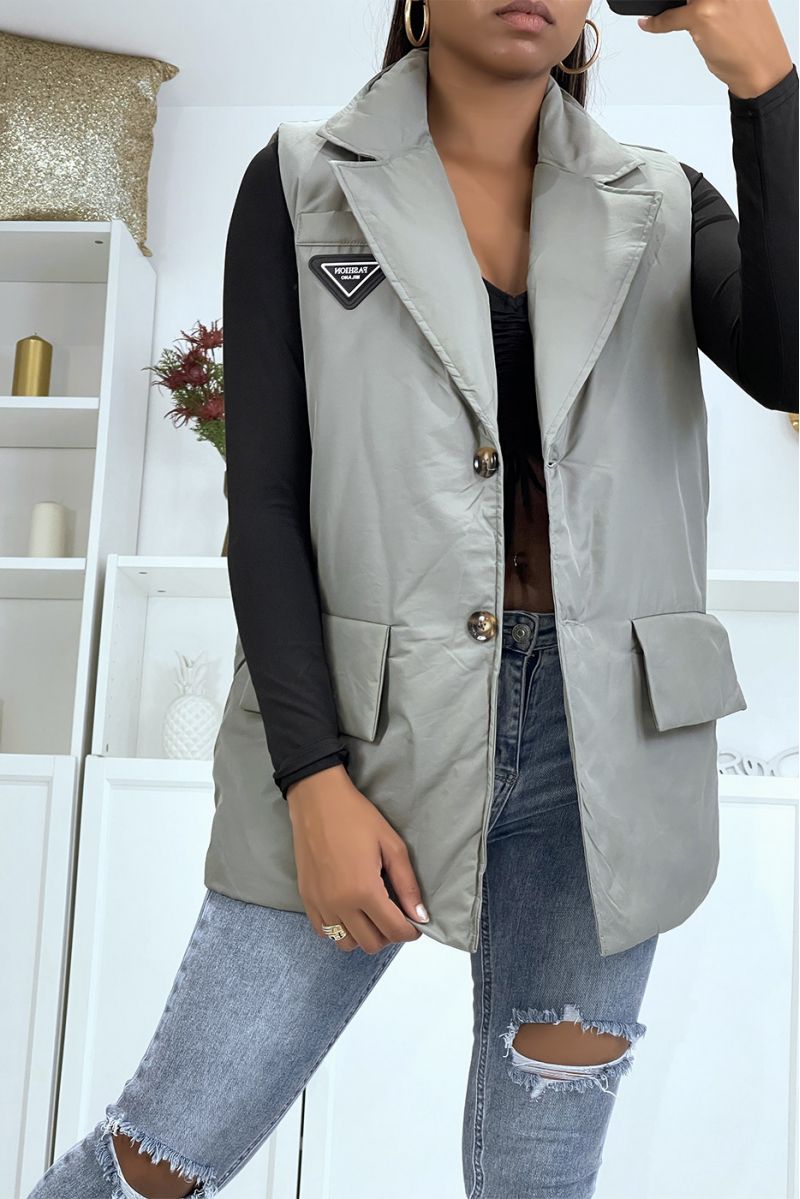 Sleeveless khaki blazer down jacket - 3