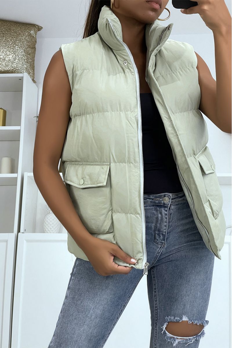 Well rounded water green sleeveless padded jacket - 1