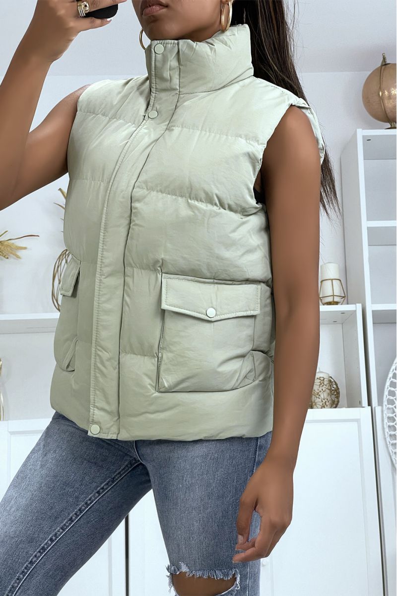 Well rounded water green sleeveless padded jacket - 4