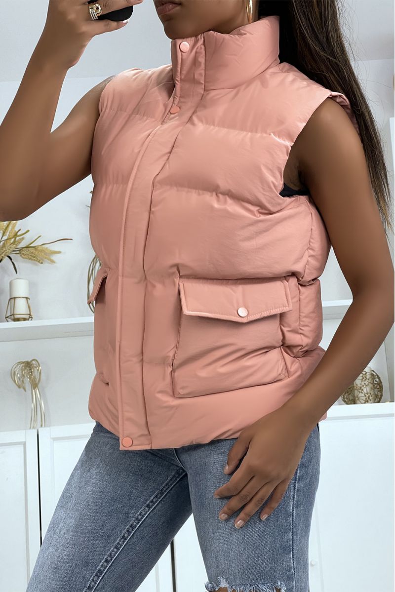 Well rounded pink sleeveless down jacket - 4