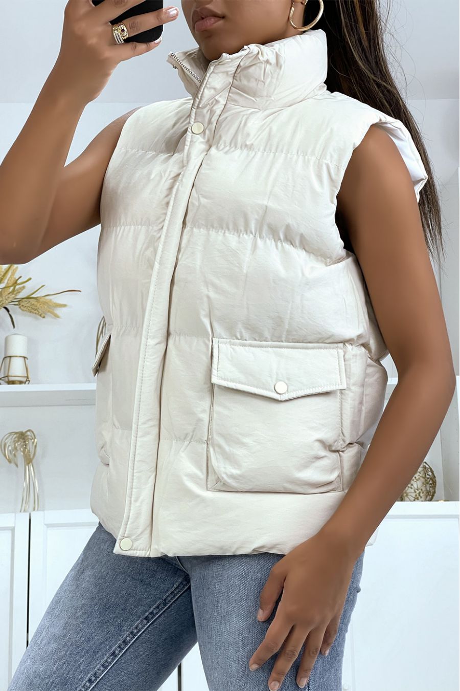 Beige sleeveless clearance jacket