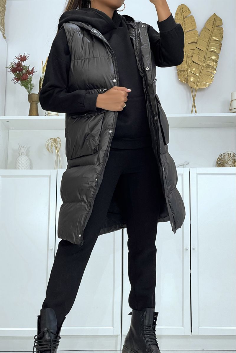 3-piece set of sleeveless down jacket with sweatshirt and black joggers - 1