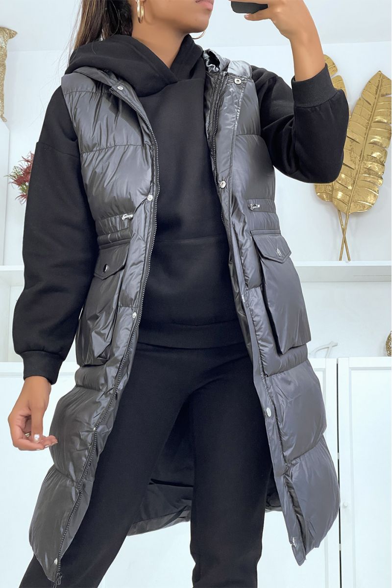 3-piece set of sleeveless down jacket with sweatshirt and black joggers - 2