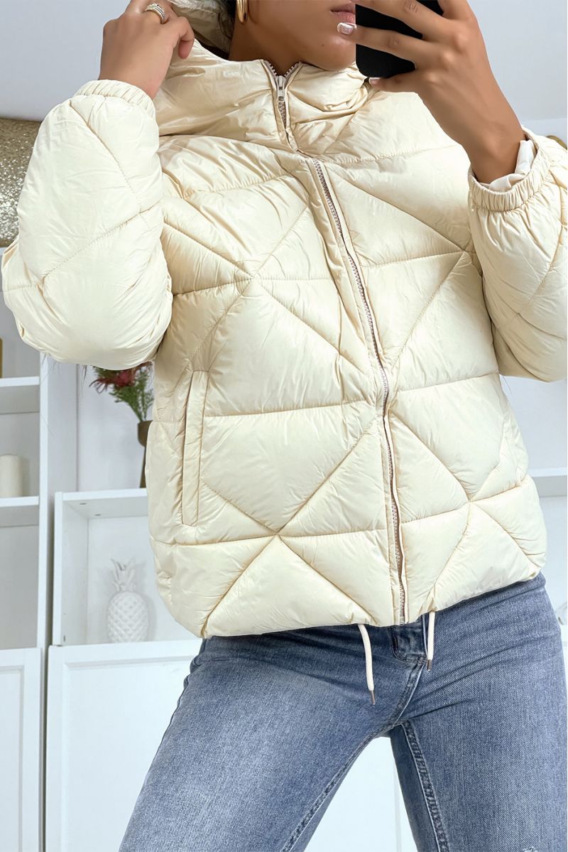 Domed beige padded jacket with hood - 5